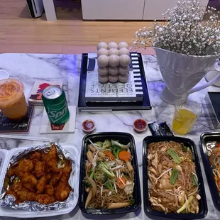 From the right side: 19. Papaya Salad 24. Pad Thai with chicken 27. Chow Mein veggies &amp; 52. Orange Chicken