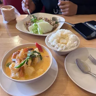 Prawn Pineapple Curry and Larb Gai