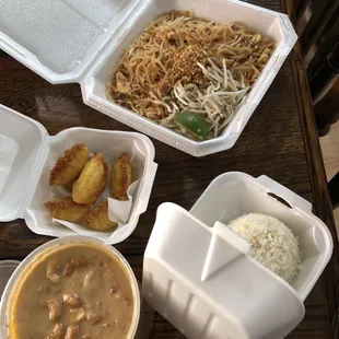 Crab Rangoon, massaman curry and pad Thai
