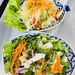 two plates of salads