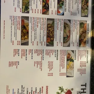 Dinner menu