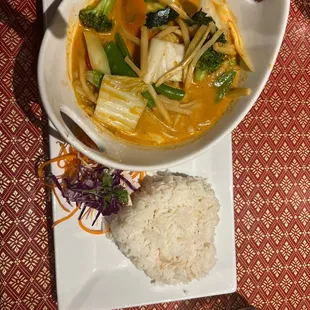 Red curry and jasmine rice, very good