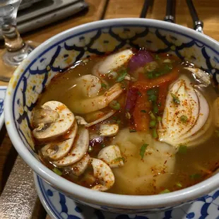 a bowl of soup on a table