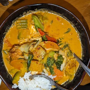 a bowl of curry and rice