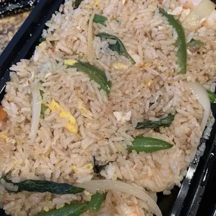 Spicy Basil Thai Rice with Shrimp. Very good.