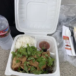 BBQ Pork Plate, Water Bottle, and Utensils (P1 :)