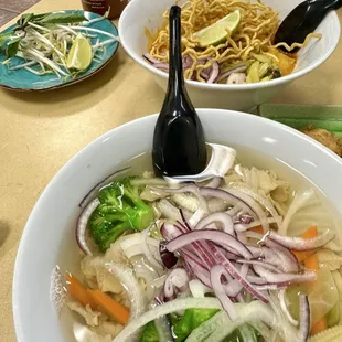 Vegan chicken pho, vegan Khao Soi Curry