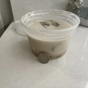 Smaller portion for $10 soup and a couple of chicken pieces and 3 mushrooms.