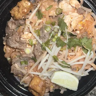 Pad Thai with Beef Brisket and Chicken