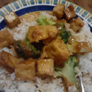 Tofu swimming rama over rice - disappointing