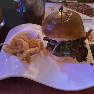 Honey pork slider with wonton &quot;chips&quot; (the slider is big!)