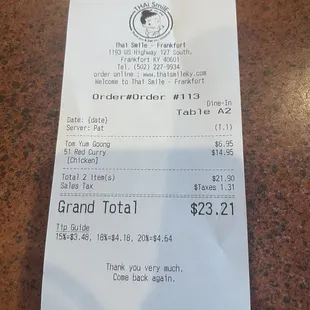 The check for my meal.