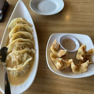7. Steaamed Potstickers and lunch plates' Crab Rangoon