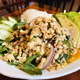 Larb Gai with Sticky Rice Salad