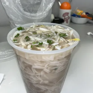 So much pho to the brim; there were more noodles that couldn't fit the bucket