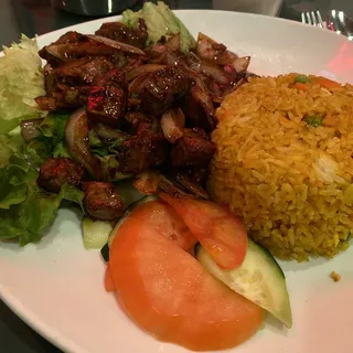 Marinated Beef Cubes Sauteed With Salad