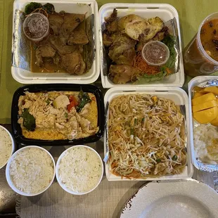 SO3. Tom Yum  HS2. BBQ Chicken  HS3. BBQ Porkchop  CU4. Panang  NO1. Pad Thai  Mango Sticky Rice