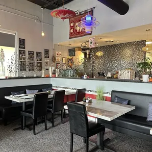 Seating within the restaurant.