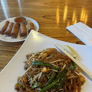 Pad Thai and egg rolls