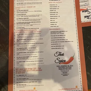 the menu and prices of the restaurant