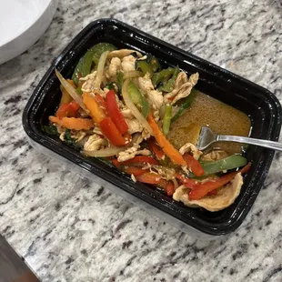 This is the stir fry basil with chicken, spicy level 3