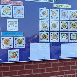 a menu on a blue board