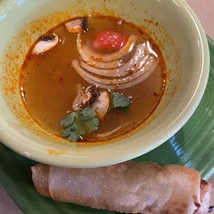 Thom Yum Soup and Spring roll with lunch