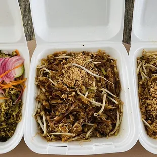 Pineapple fried rice mild, pad thai mild and pah thai medium