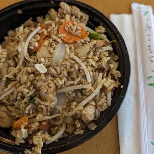 Thai Spice fried rice with chicken, add egg, medium spice level