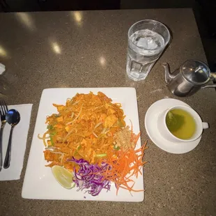Pad Thai. I've water. Green Tea