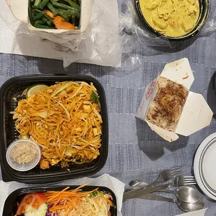 a variety of food items on a table