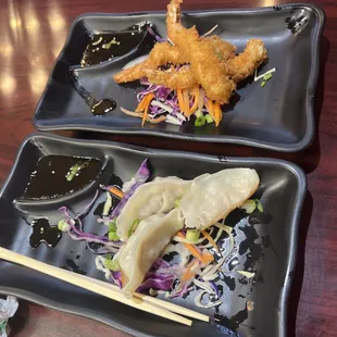 Gyoza and shrimp tempura