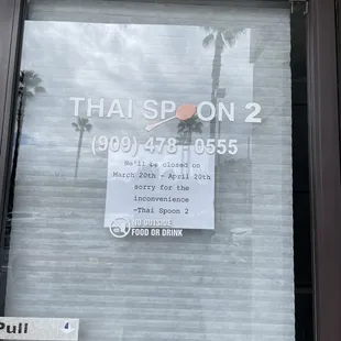 Closed from March 20 - April 20th