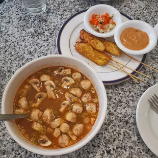 Tong yum soup and satay chicken