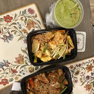 Tofu pad Thai- don't recommend Spicy Green Curry Thai Spicy Basil Fried Rice- quite good!