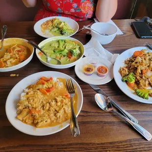 Red curry green curry and some awesome noodles i can't remember the name of. All amazingly good!
