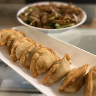 Fried vegan mushroom dumpling
