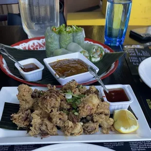Calamari, salad rolls:)