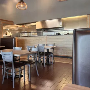 tables and chairs in a restaurant