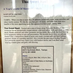 a menu for the tampa tribune