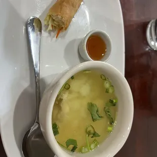 Chicken Rice Soup, veggie Egg Rolls