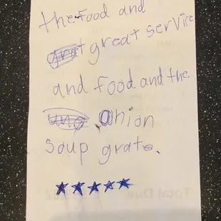 Lovely note from our customer