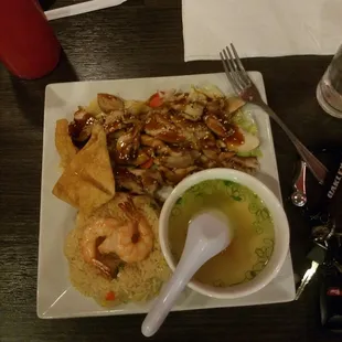 D12 on the menu. Grilled chicken with fried wonton, shrimp fried rice.