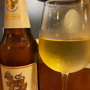 Singha beer and Chardonnay!