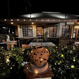 outdoor dining area at night