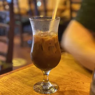 a glass of iced coffee