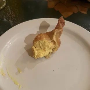 Inside the crab Rangoon! Beautiful curry color and flavor