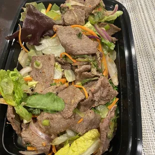 S2. Grilled Beef Salad - grocery store bag salad with low quality beef strips that were very very salty :(