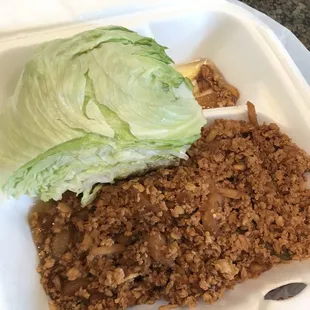 Lettuce wraps I could live off!!! Look at this generous amount- all this for only $5. The flavor is a party in your mouth! Get this!!