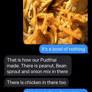 Part of the text exchange with the restaurant.